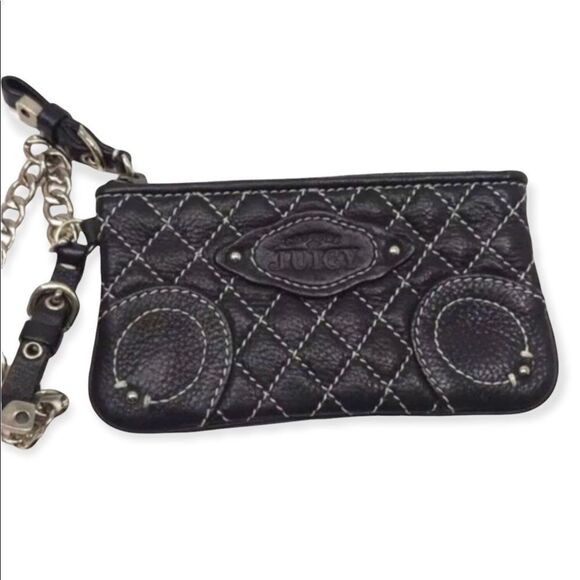 Juicy Couture Black Leather Quilted Wristlet Y - Picture 1 of 8